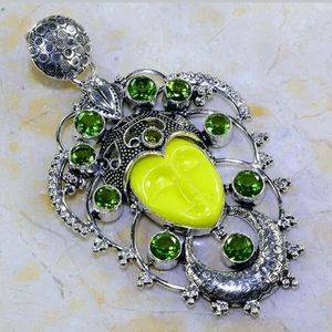 New Goddess Face Peridot Silver Pendant.
